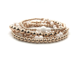 Armband Charlotte rosé met witte jade edelsteen en real gold plated balletjes