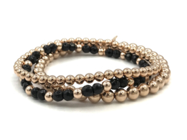 Armband Bonnie met zwarte onyx edelsteen en rosé real gold plated balletjes