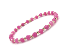 Armband Nina pink met real gold plated balletjes en chalcedoon edelsteen