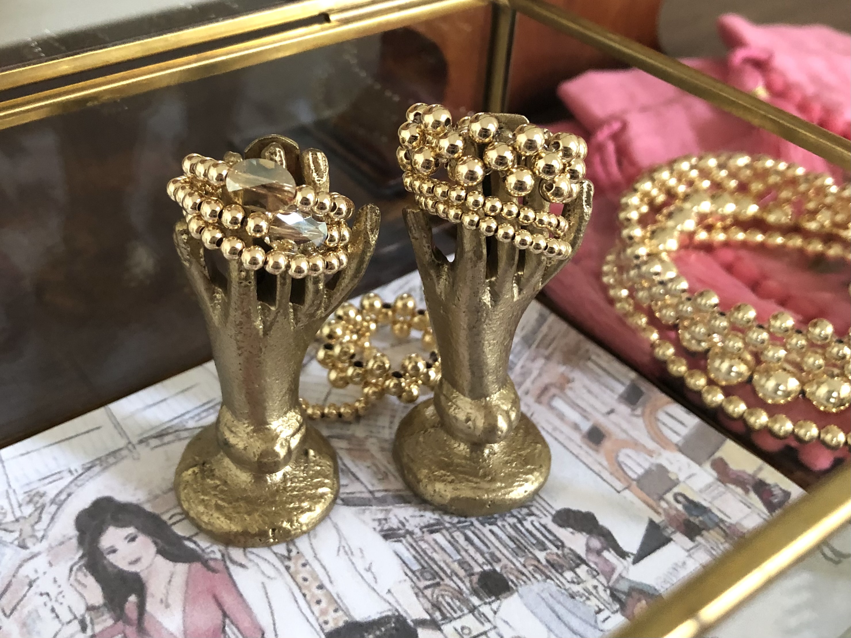 Stretch ring Merle met champagne kleurig Swarovski crystal en real gold plated balletjes