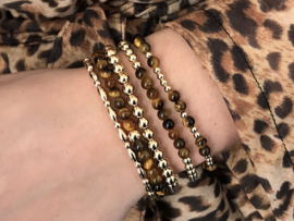 Armband Tiger met real gold plated balletje en bruine tijgeroog edelsteen