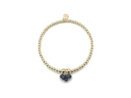 Armband Lindy met real gold plated balletjes en trosje van 5 zwarte ovale pareltjes