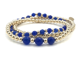 Armband Fien met real gold plated balletjes en lapis lazuli edelsteen