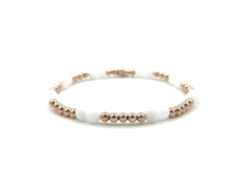 Armband Charlotte rosé met witte jade edelsteen en real gold plated balletjes