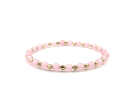 Armband Pink Lady met facet real gold plated balletjes en roze jade  edelsteen