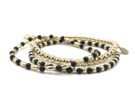 Armband Farah met real gold plated balletjes en facet geslepen zwarte onyx edelstenen