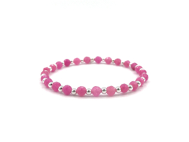 Armband Nina pink met Sterling zilveren balletjes en chalcedoon edelsteen