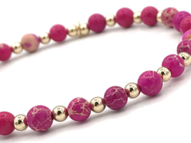 Armband Puk met real gold plated balletjes en roze jaspis edelsteen