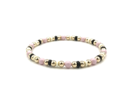 Armband Dewi met roze Swarovski pareltjes en real gold plated balletjes