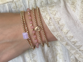 Armband Pinky met real gold plated balletjes en roze opalite edelsteen