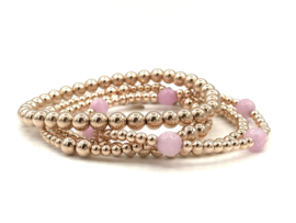 Armband Veerle met rosé real gold plated balletjes en facet geslepen lila jade edelsteen