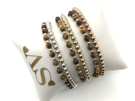 Armband  Amy met real gold plated balletjes en tijgeroog edelsteen