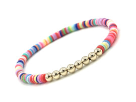 Armband Thirza met real gold plated balletjes en gekleurde schijfjes