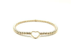 Armband Olivia sparkle met hartje en real gold plated balletjes