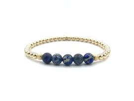 Armband Gwen met real gold plated balletjes en blauwe jasper