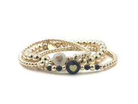 Armband Sienna met real gold plated balletjes en hartje van zwart parelmoer