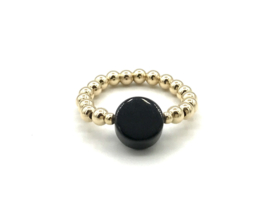 Stretch ring Elisabeth met real gold plated bolletjes en zwarte onyx disc