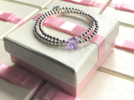 Armband Vlinder violet met Swarovski crystal en écht zilveren balletjes