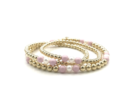 Moeder & Dochter armband Fleurtje met real gold plated balletjes en roze Swarovski pareltjes