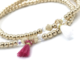 Armband Soof met real gold plated balletjes, Swarovski crystal en roze kwastje