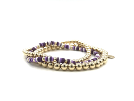 Armband Liselotte purple met real gold plated balletjes en gekleurde schijfjes