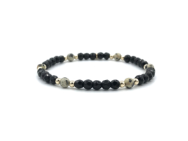 Armband Kyra met real gold plated balletjes en onyx edelsteentjes