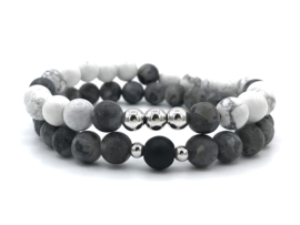 Heren armband Vince met labradoriet en onyx edelsteen en Sterling zilveren kralen