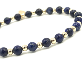 Armband Eleanor met real gold plated balletjes en Lapis Lazuli edelsteen