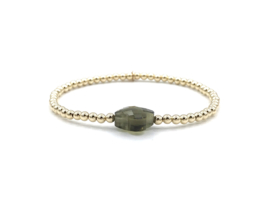 Armband Jalou met real gold plated balletjes en donker groen klavertje