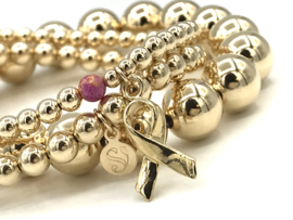 Armband Pink Ribbon met real gold plated balletjes