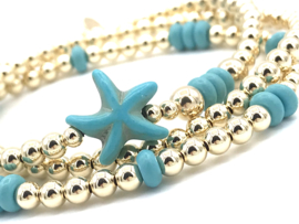 Armband Liza met turquoise zeester en real gold plated balletjes