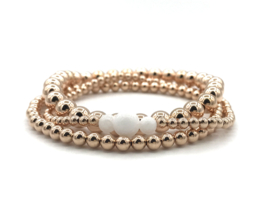 Armband Lenne rosé met real gold plated balletjes en witte jade edelsteen