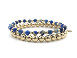 Armband Jackie met real gold plated balletjes en blauwe jasper edelsteen