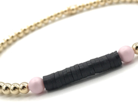 Armband Kyara met real gold plated balletjes en roze Swarovski pareltjes