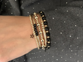 Armband Kenzo black met zwarte onyx en real gold plated balletjes