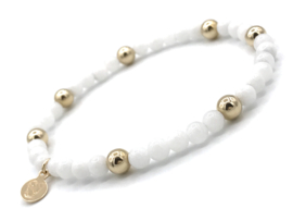 Armband Hanna met witte jade edelsteen en real gold plated balletjes