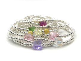 Armband Vlinder violet met Swarovski crystal en écht zilveren balletjes