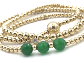 Armband Sil green met real gold plated balletjes jade edelsteen