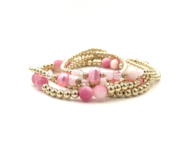 Armband Ceylan met roze edelstenen en real gold plated balletjes