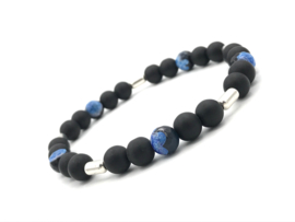 Heren armband Levi met zwarte onyx, carneool en Sterling zilveren staafjes