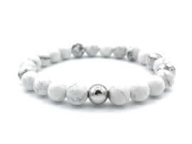 Heren armband Sam met witte howliet en gerhodineerd Sterling zilveren kraal