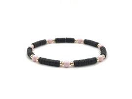 Armband Hayley met roze Swarovski pareltjes en real gold plated balletjes