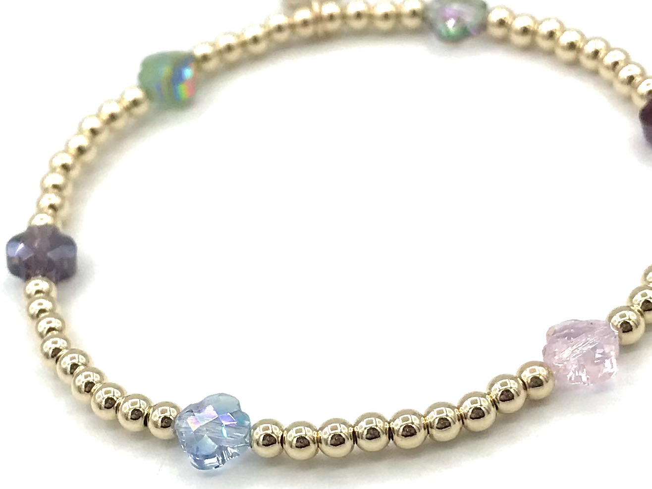 Armband Klaver 6 met real gold plated balletjes en gekleurde klavertjes