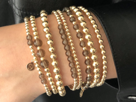 Armband Fem met real gold plated balletjes en rookkwarts edelsteen