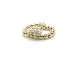 Stretch ring Layla met real gold plated balletjes en parelbolletje