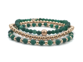 Armband Yinthe met groene jade edelsteen en rosé real gold plated glitterbal