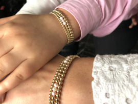 Moeder & Dochter armband Fleurtje met real gold plated balletjes en roze Swarovski pareltjes