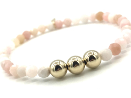 Armband Kimberley met real gold plated bolletjes en facet geslepen agaat edelsteen