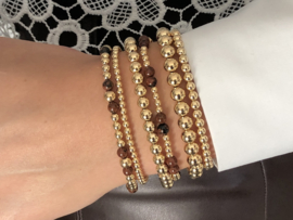 Armband Jula met real gold plated balletjes en bruine edelsteentjes