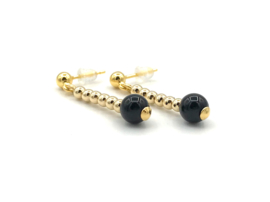 Oorbellen real gold plated met onyx edelsteen balletjes